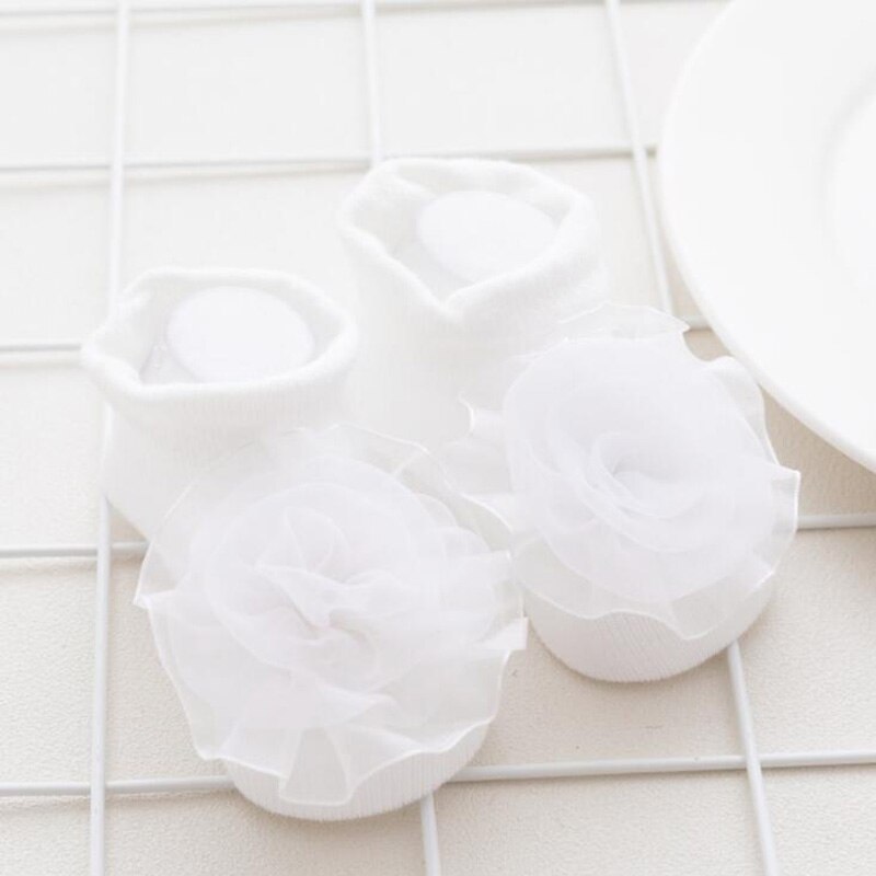 cute children's lace flower socks lace girls socks: White