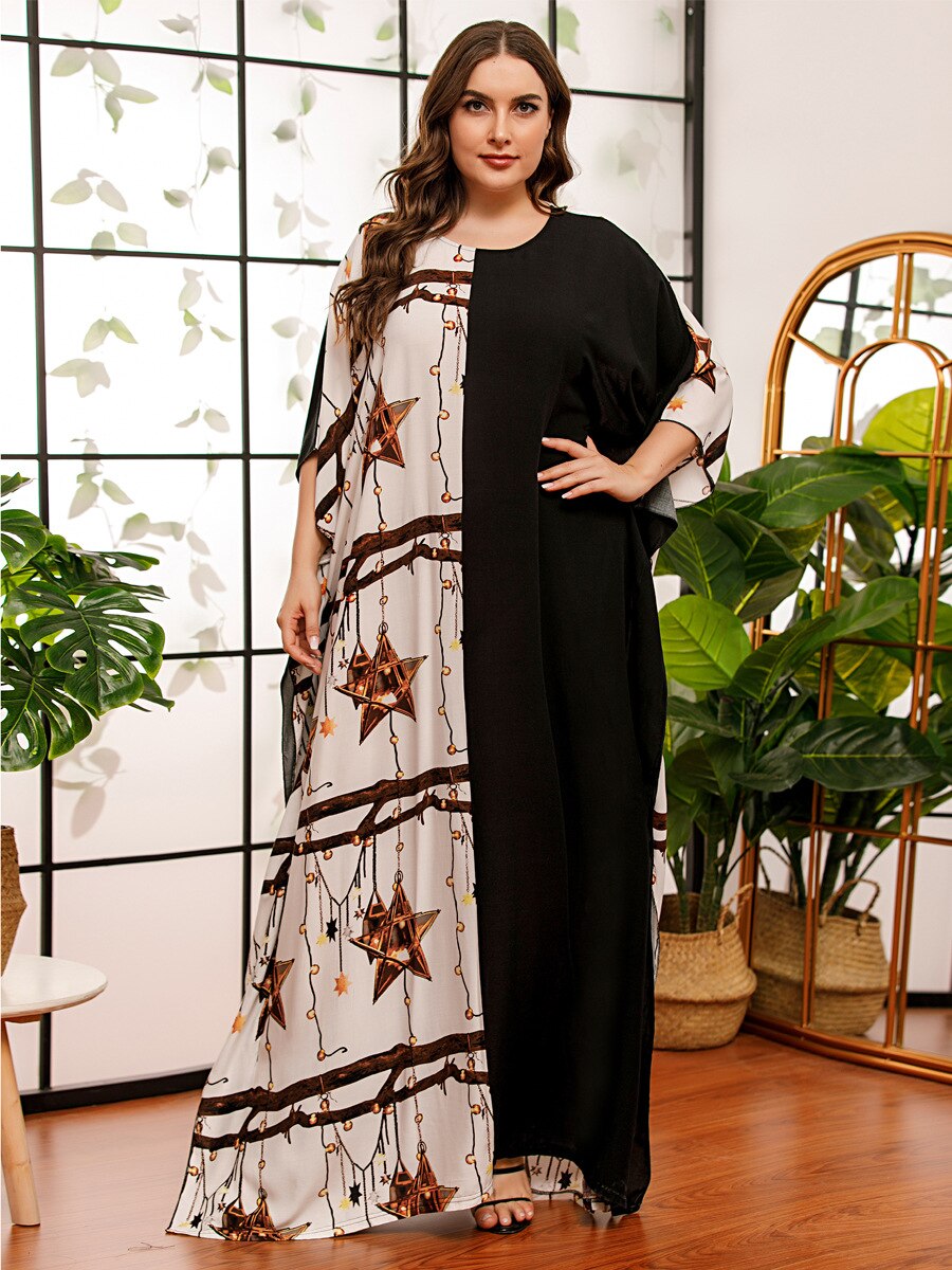 Frauen baumwolle gedruckt abaya sommer batwing hülse max kleid ramadan Kaftan kleid übergroßen lässig verlieren Kleid VKDR2286