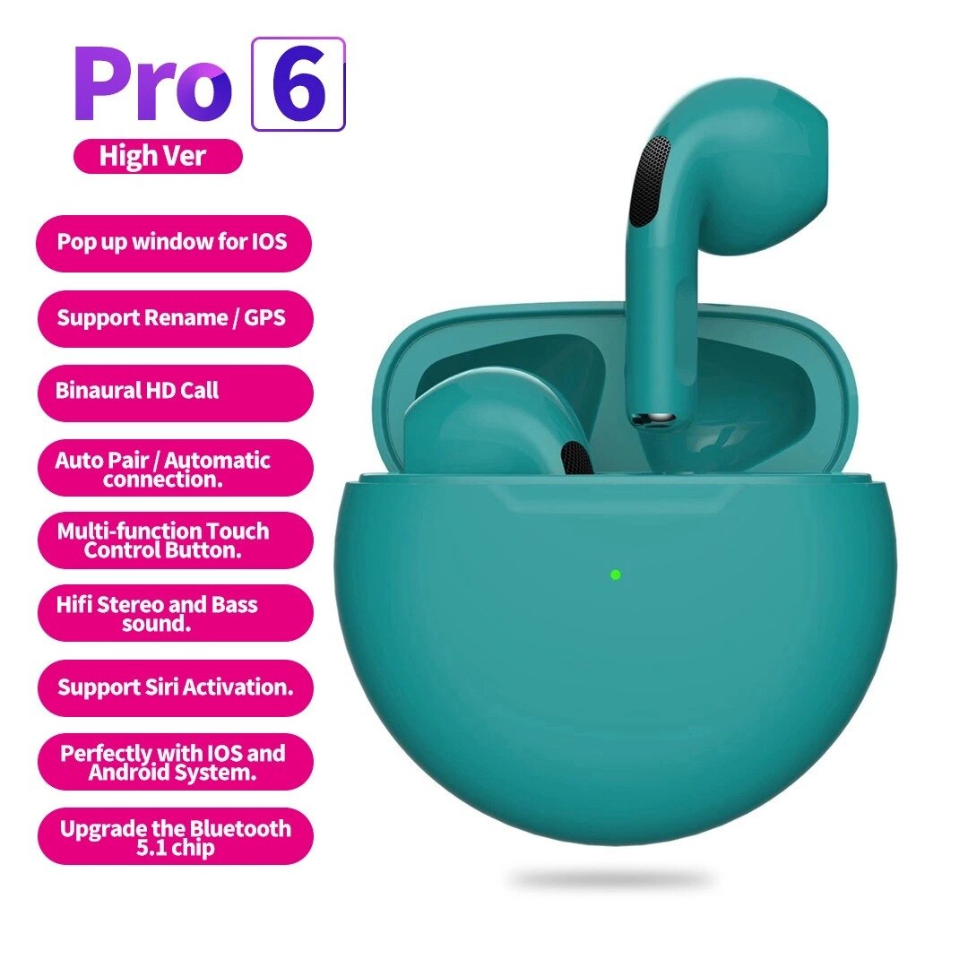 Alatour Draadloze Hoofdtelefoon Bluetooth 5.0 Koptelefoon Sport Oordopjes Headset Pro6 Opladen Doos Hoofdtelefoon Voor Alle Smartphones: Dark green