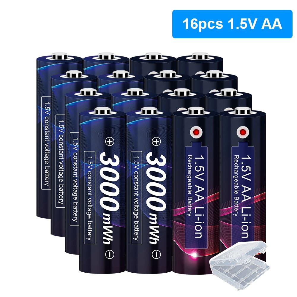 1.5V AA Battery Charger - 8 Slots - LED Indicator - for Li-ion Rechargeable Batteries: 16 pcs AA