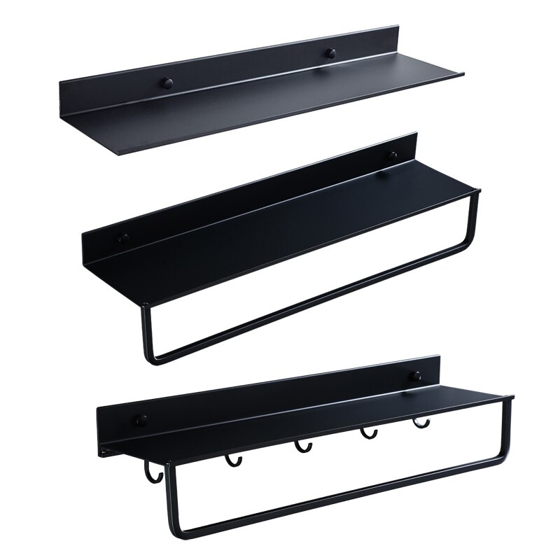 Zwarte Badkamer Planken 30-60 cm Lengte Keuken Wandplank Douche Mand Opslag Rack Handdoek Bar Robe Haken Badkamer accessoires