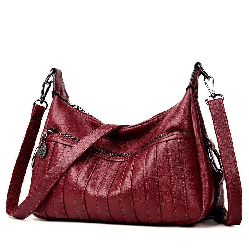 Vrouwen Bag Lederen Pu Vrouwen Handtassen Mode Streep Vrouwen Schouder Crossbody Tassen Vrouwen Messenger Bag: Rood