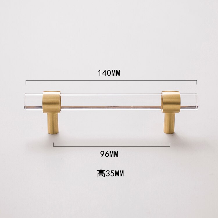Möbler akryl guld transparent ren koppar mässing skåp bar låda garderob ljus lyx dörrhandtag: 140mm