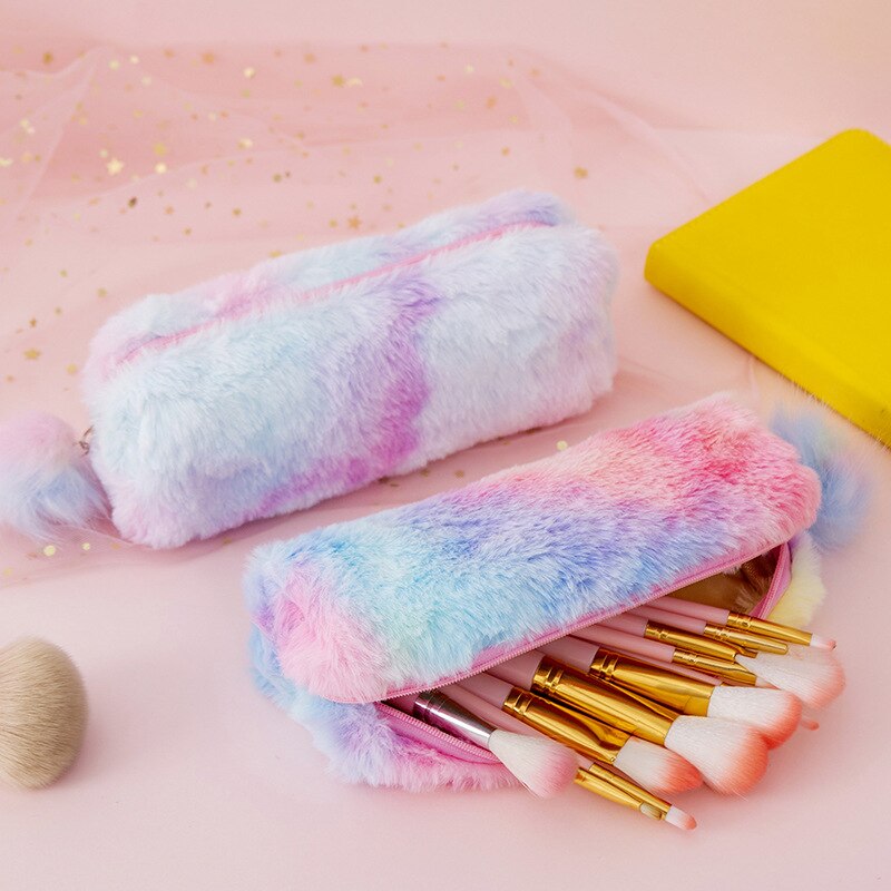 Kawaii Creatieve Etui Kleurverloop Leuke Meisje Pluche Achthoekige Pen Zak Meisje Student Eenvoudige Opbergtas