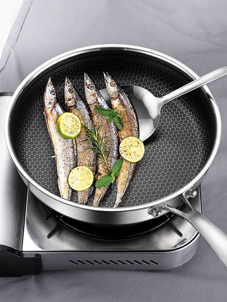 Frying pan,Coated 304 Stainless Steel wok pan Nonstick Fry Pan Steel handle Cooking pots,kitchen Cookware