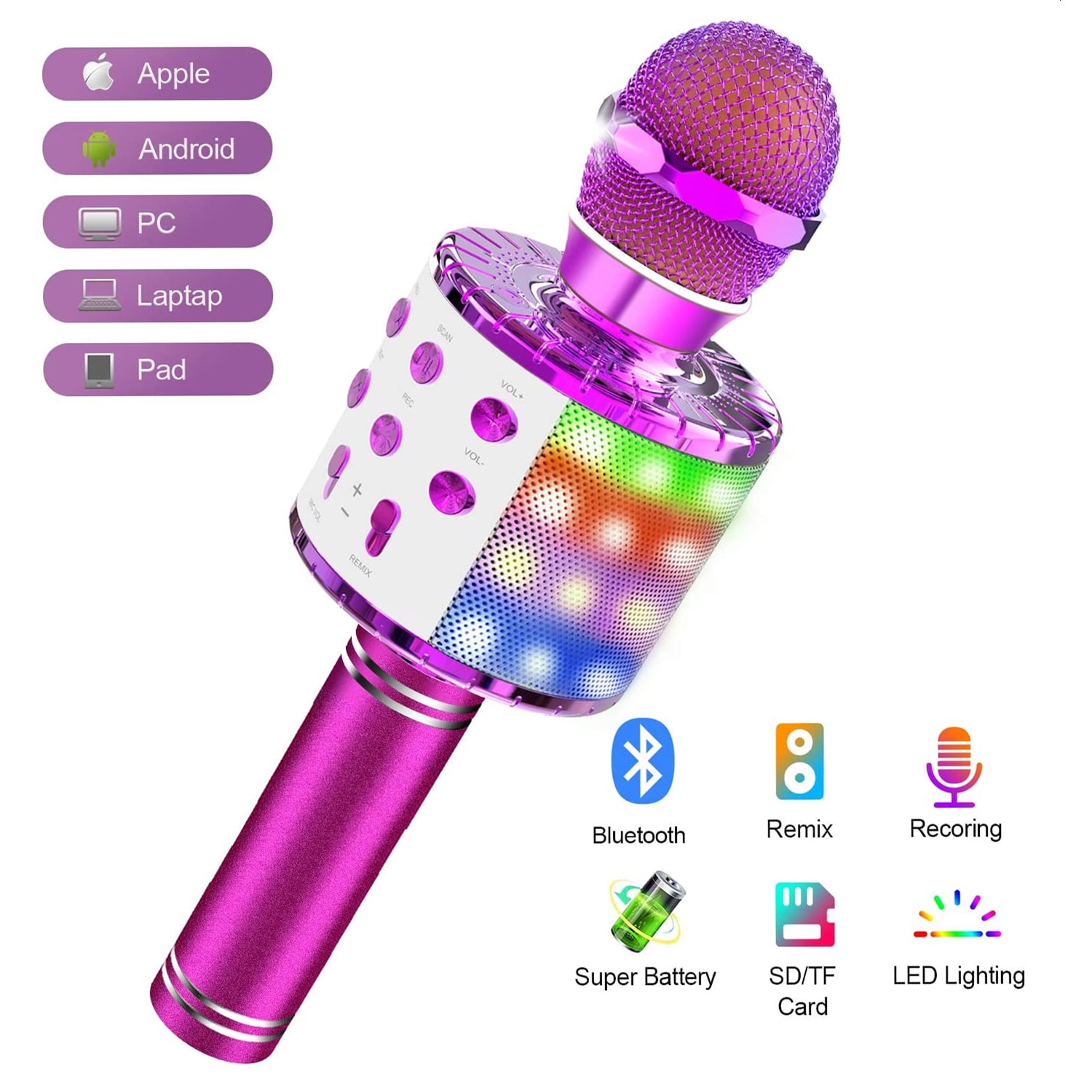 Microfono Karaoke - Altoparlante e Registratore Bluetooth 4 in 1 - Lettore KTV Portatile Wireless per Android & iOS