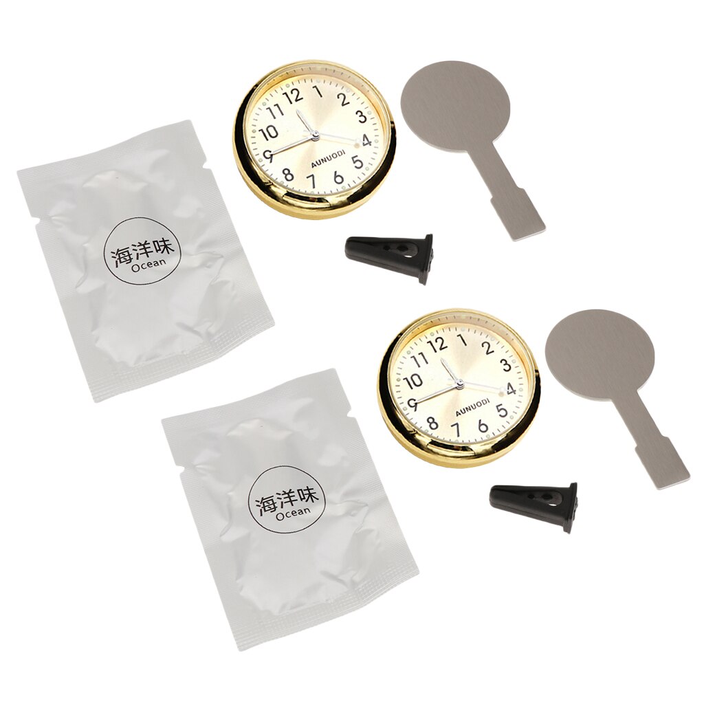 2 x Car Digital Clock Auto Watch Automotive Decoration Clock In Car - Golden