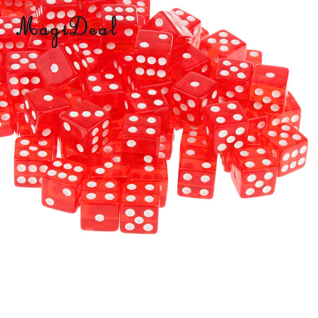 Magideal 100 X Translucent 16Mm Zes Zijdig Spot Dice Rpg Games Voor Grappige Partij Club Dobbelstenen Sport game 5 Kleuren Kiezen