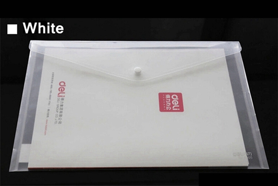 10PCS/LOT Deli 5505/5501 File pocket with button Elastic closure folder documents pocket folder A4 size Blue & white: 5505-White