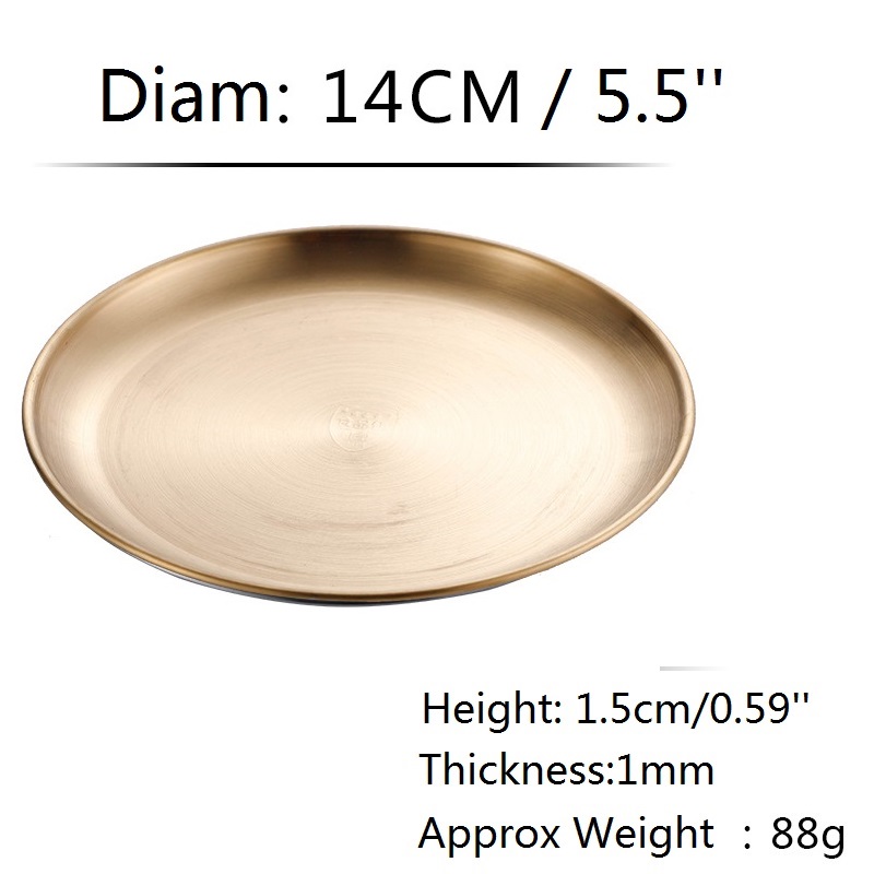 4 Stuks Gouden Bruiloft Platen Ronde Brood Gerechten Luxe Servies Disc Roestvrij Staal Dessert Snack Dienen Plaat Nordic Servies: Gold 14cm 5.5inch