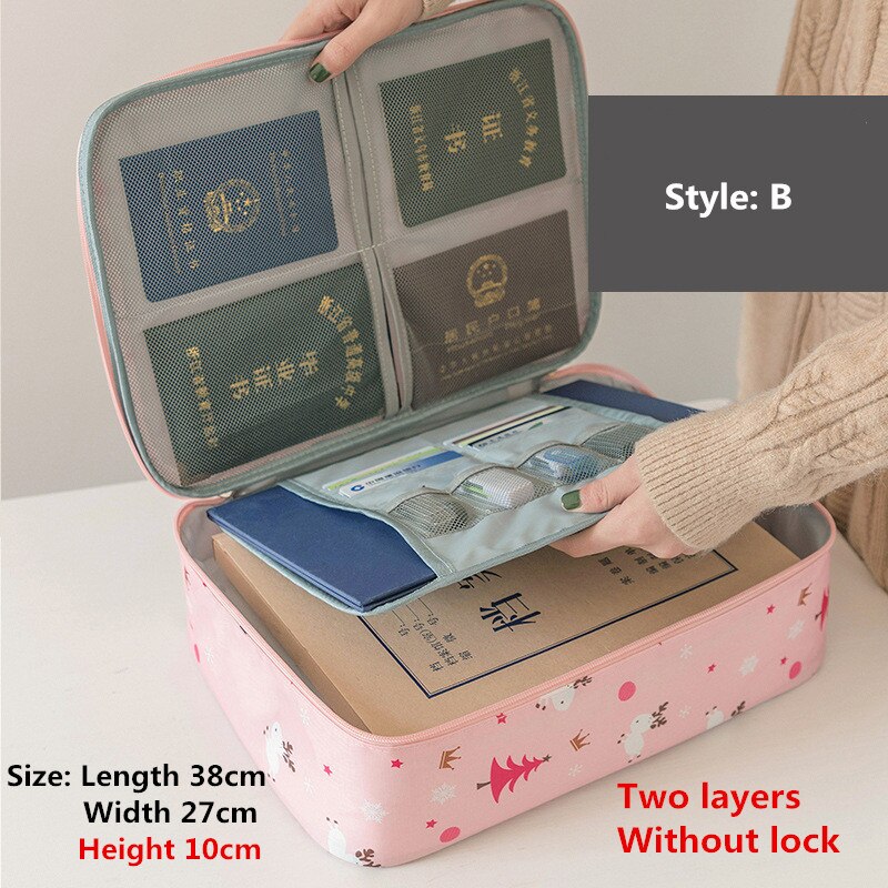 Bolsa organizadora de documentos multifunción para hombre y mujer, paquete de almacenamiento de tarjetas de crédito para el hogar, maletín de viaje impermeable, accesorios, artículo: B Pink Little Deer