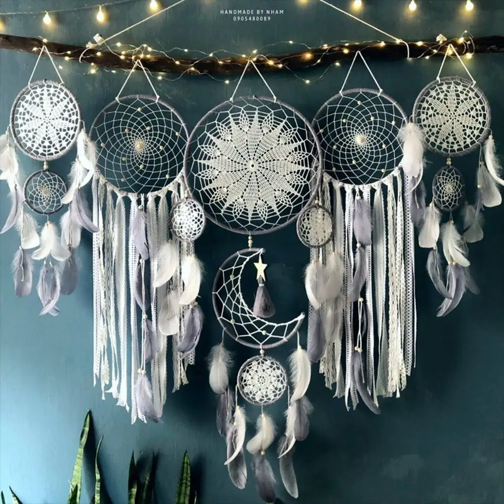 5 unids/set atrapasueños Boho decoración del hogar macramé atrapasueños tapices de pared Luna Ramadán atrapasueños niños adorno para guardería: Verde claro
