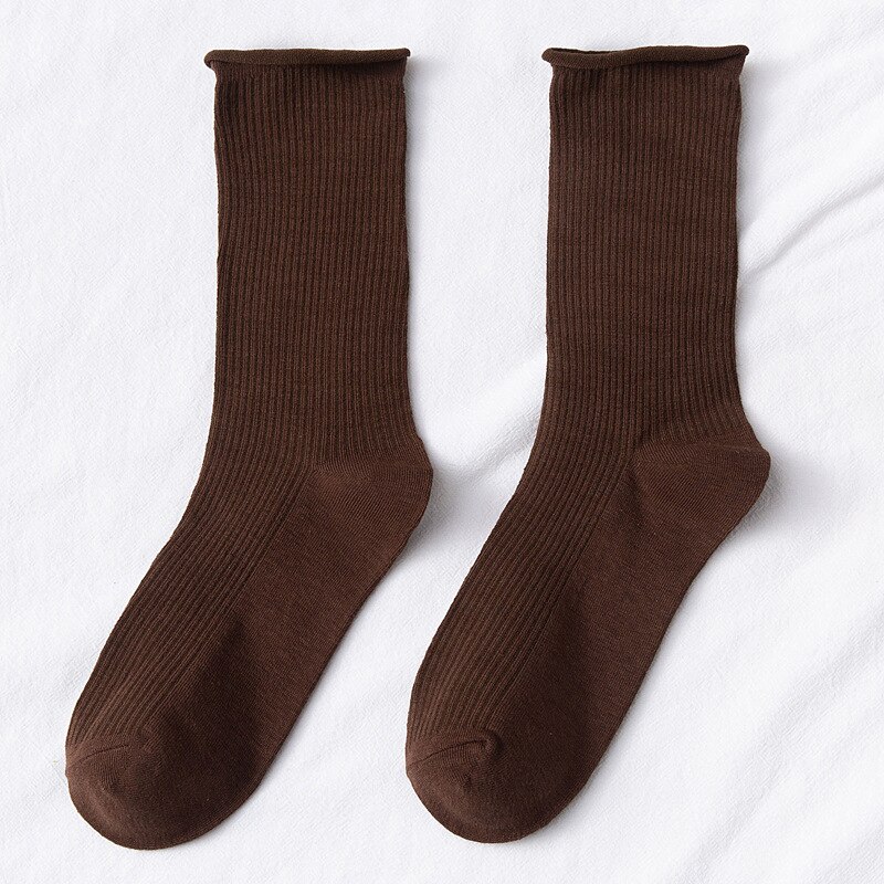 Chaussettes fluorescentes colorées pour femmes, amples, couleur d&#39;hiver, chaudes, confortables, tricotées, chaussettes longues en coton, confortables à rayures: Marron