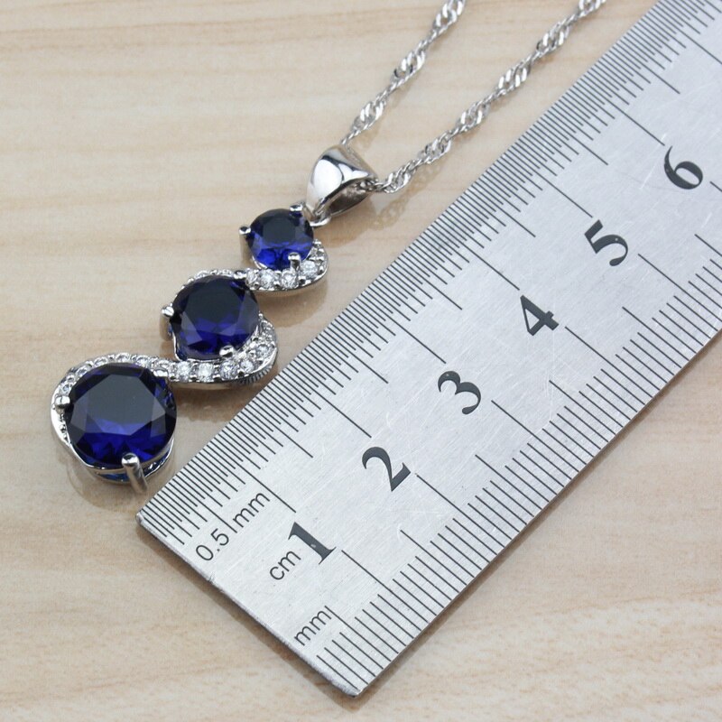 Exclusieve blauwe natuurstenen cz sieraden sets lange oorbellen/ketting/armband en ringen sets voor dames trendy kostuum