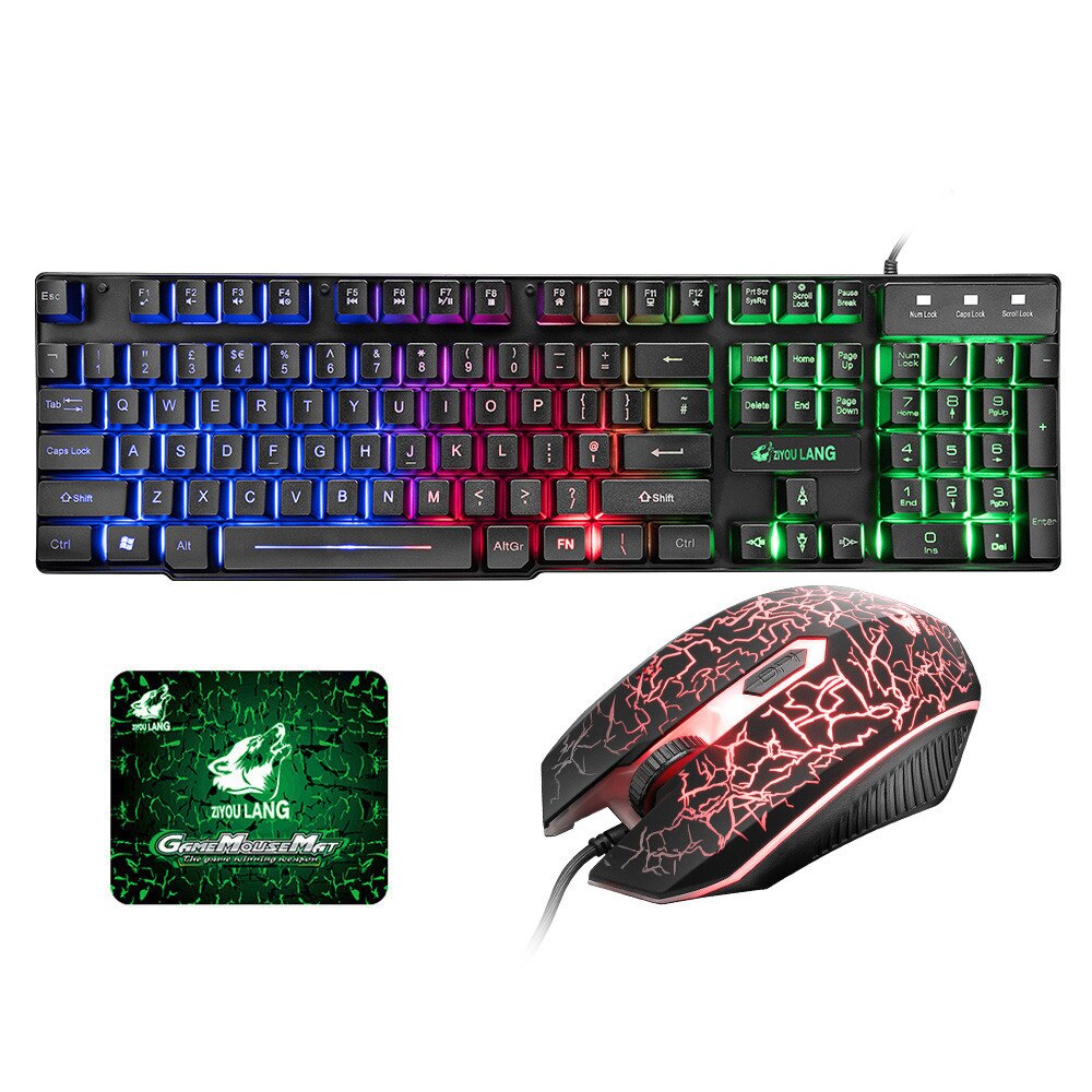 gaming mechanical keyboard luminous mouse set gaming keyboard (English keyboard + mouse + mouse pad)