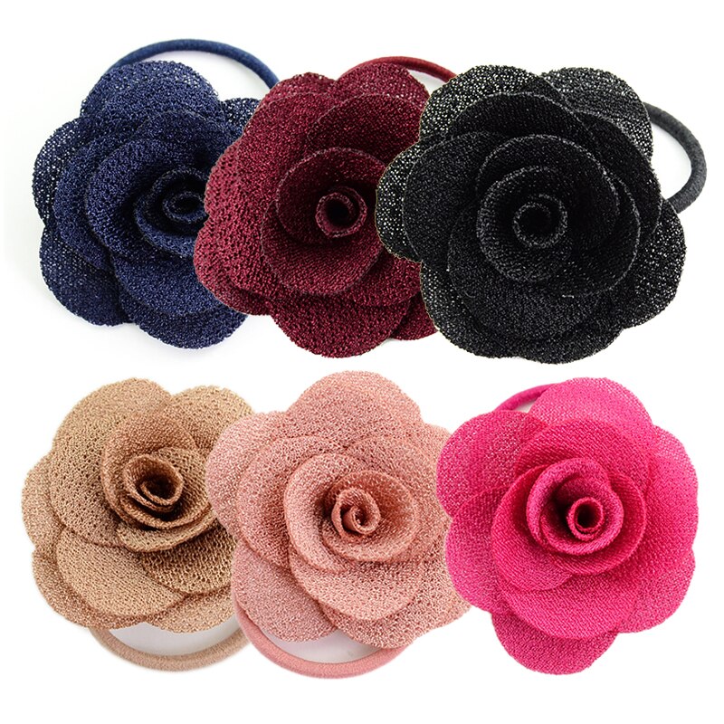 Women Big Rose Flower Elastic Hair Ring Girls Hair Bands Elastic Hair Rubber Bands Hair Accessories For Baby Girl Bebe