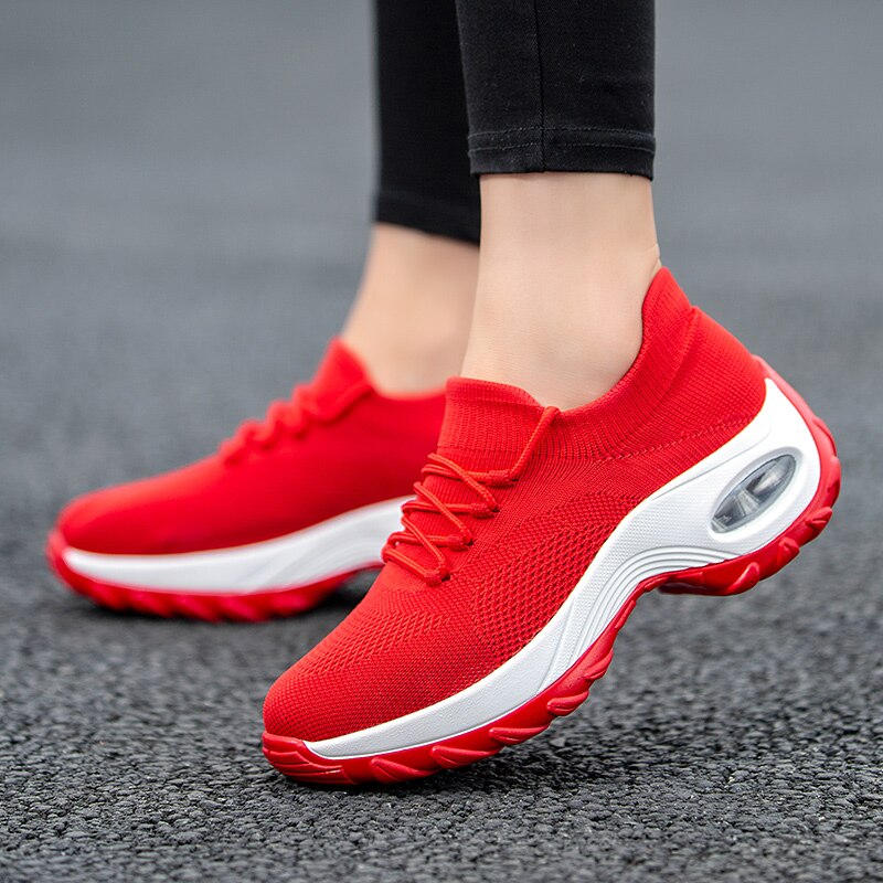 Spring Autumn Women Cushion Sneakers Shoes Sports Running Platform Sneakers for Women Yellow breathable Mesh Socks Boots 42