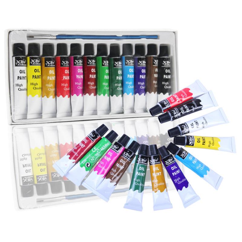 12 kleuren/Set Professionele Olieverf Kleuren Schilderen Water Kleur Olie Verf Tekening Pigmenten Art Supplies met 1 Borstel