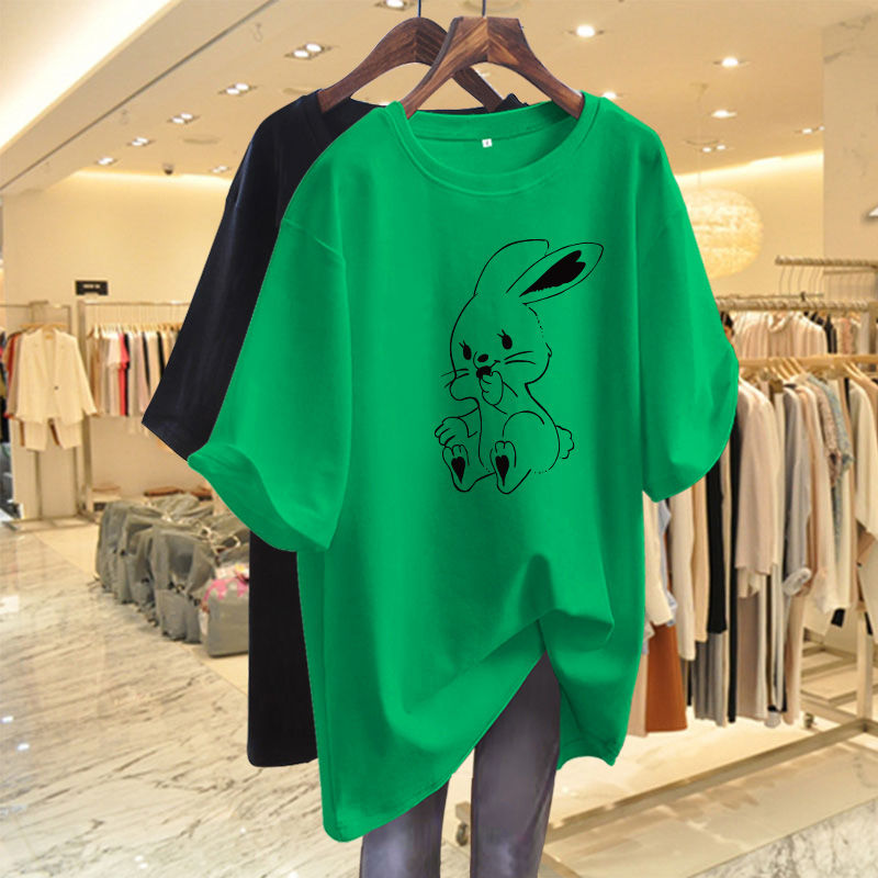Vrouwen Kleding Korte Mouw Causale Cartoon Gedrukt T-shirt Zomer Basic Losse Alle Katoenen Top Tees Chic Y2k O-hals Truien