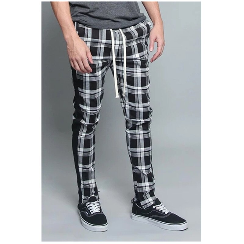 Frühling lässig Knöchel-Länge Plaid Hosen männer Hosen Moden Streetwear Jogger Männer Jogginghose schlank passen Karierten Hosen: XXL / grau