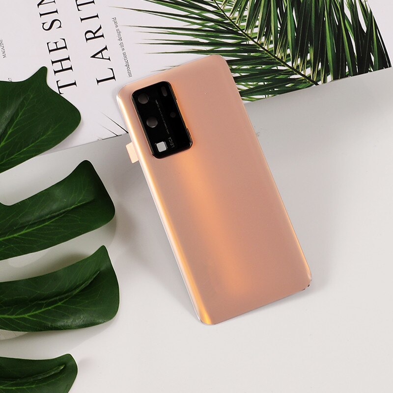 P40Pro Battery Cover For Huawei P40 Pro Original Housing Glass Repair Back Door Phone Rear Case + Logo Camera Lens Sticker: Golden