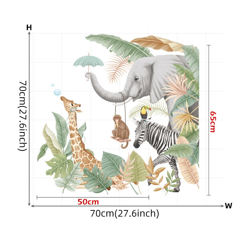 Large Cartoon African Animals Wall Stickers for Kids Room Elephant Giraffe Home Decor PVC Vinyl Wall Baby Room Decoration: animals medium 3