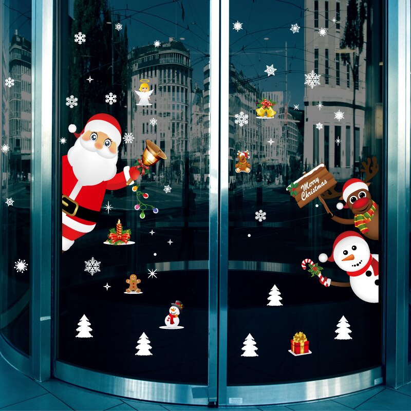 Art 60*90cm Removable DIY Christmas Wall Window Mural Stickers Decals Xmas Merry Santa Snowflakes Wallpaper Home Decorations