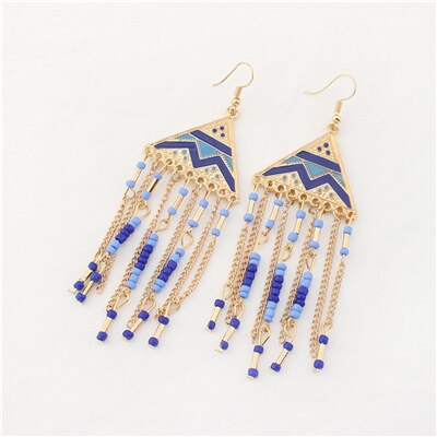 Boyulige Geometrie Driehoek Egyptische Piramide Stijl Kralen Kwastje Etnische Oorbellen Vrouwen Vrouwelijke Dames Vintage Boho Sieraden: E22Blue