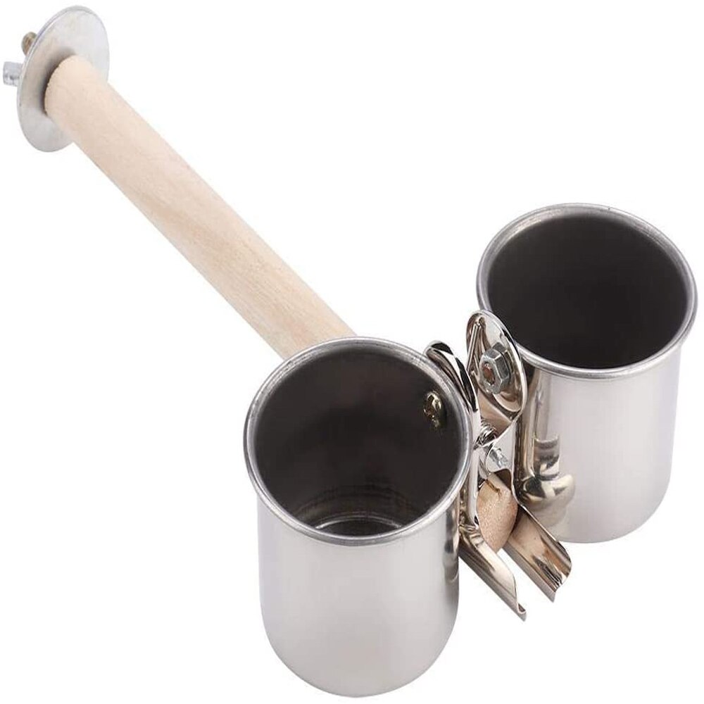 Food Water Feeding Bird Double Cups With Clip Stainless Steel Parrot Feeder Cup Pet Cage Stand Feed Cup Double Cups