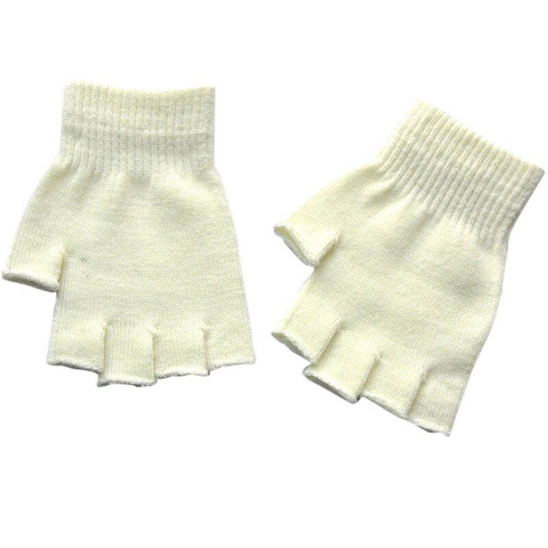 Kids Knitted Fingerless Gloves Autumn Winter Outdoor Stretch Elastic Warm Half Finger Students Cycling Gloves