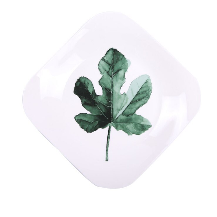 Pohjoismainen yksinkertainen astiasto vihreä kasvi keraaminen lautanen neliö koti länsimainen pihvi hedelmälautanen koti keittiötarvikkeet: 2