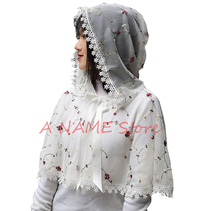 Voile d'église catholique pour femmes, Cape, Cape, Cape, Cape, brodée en dentelle, mouchoir, Barinia, cravate, ruban: Style C