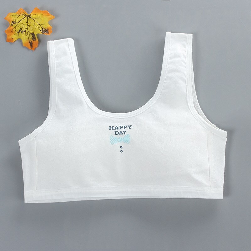 Reggiseno per ragazze adolescenti bambino Happy Day lettere stampa Lingerie canottiera sportiva canottiera reggiseno di mezza età con coppa Pad per 7-12T: White 1pcs