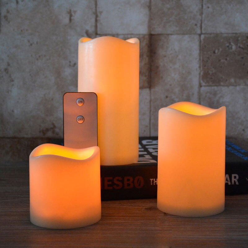 Set of 3 Amber Flameless Battery Operated Candles With Remote Control,Plastic Color Changing Led Pillar Candles,Battery Included: 2 keys remote