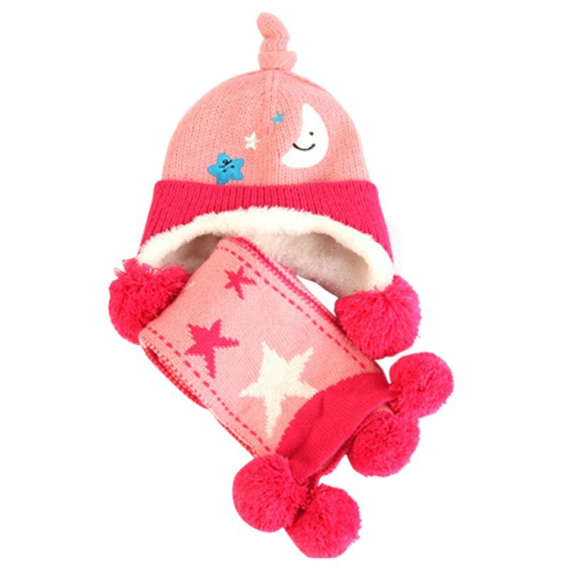 Smartbabyme 2PCs Autumn Winter Baby Hats Scarf Sets Toddler Kids Winter Scarf Hat Set Wool Knitted Crochet Earflap Cap + Scarf: P