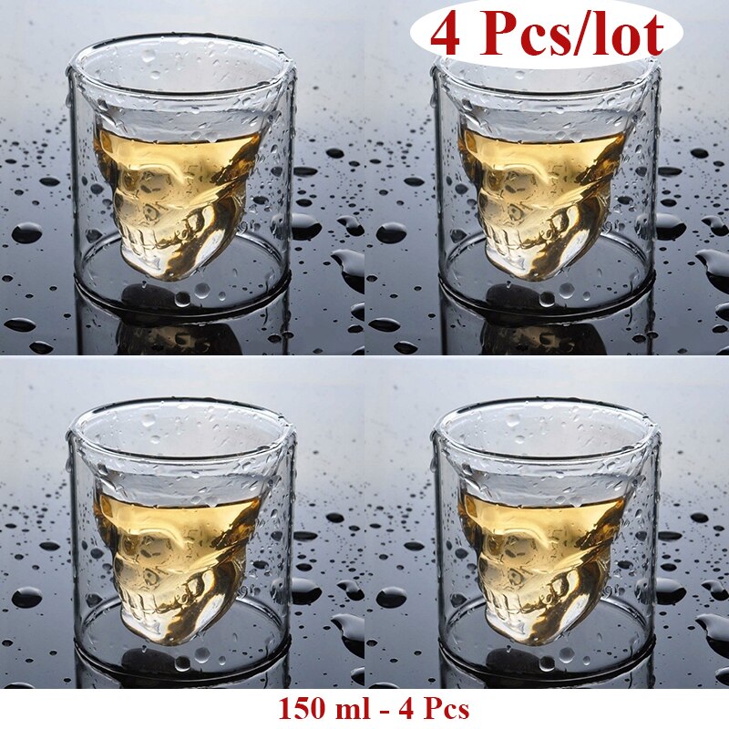 4 Pcs Skull Head Wijnglas Mok Crystal Bier Whiskey Shot Dubbele Glazen Beker: 150 ml-4 Pcs