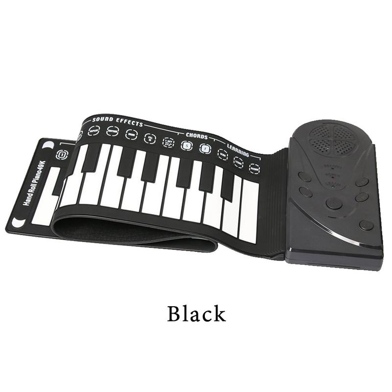 Profissional 49 teclas de mão enrolar piano usb midi teclado controlador mão eletrônico piano com alto-falante instrumento musical: Black