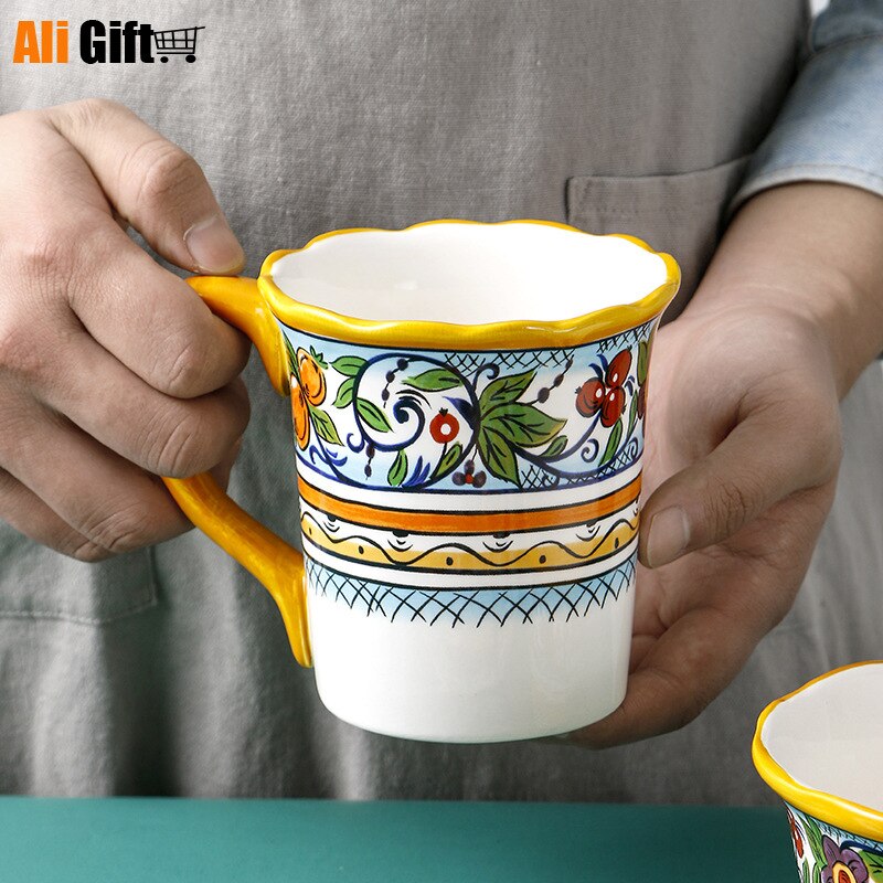 Plate Hand-painted Underglaze Color Crafts Ceramic Yellow Irregular Steak Plate Available Tableware Plate Saucer Cup
