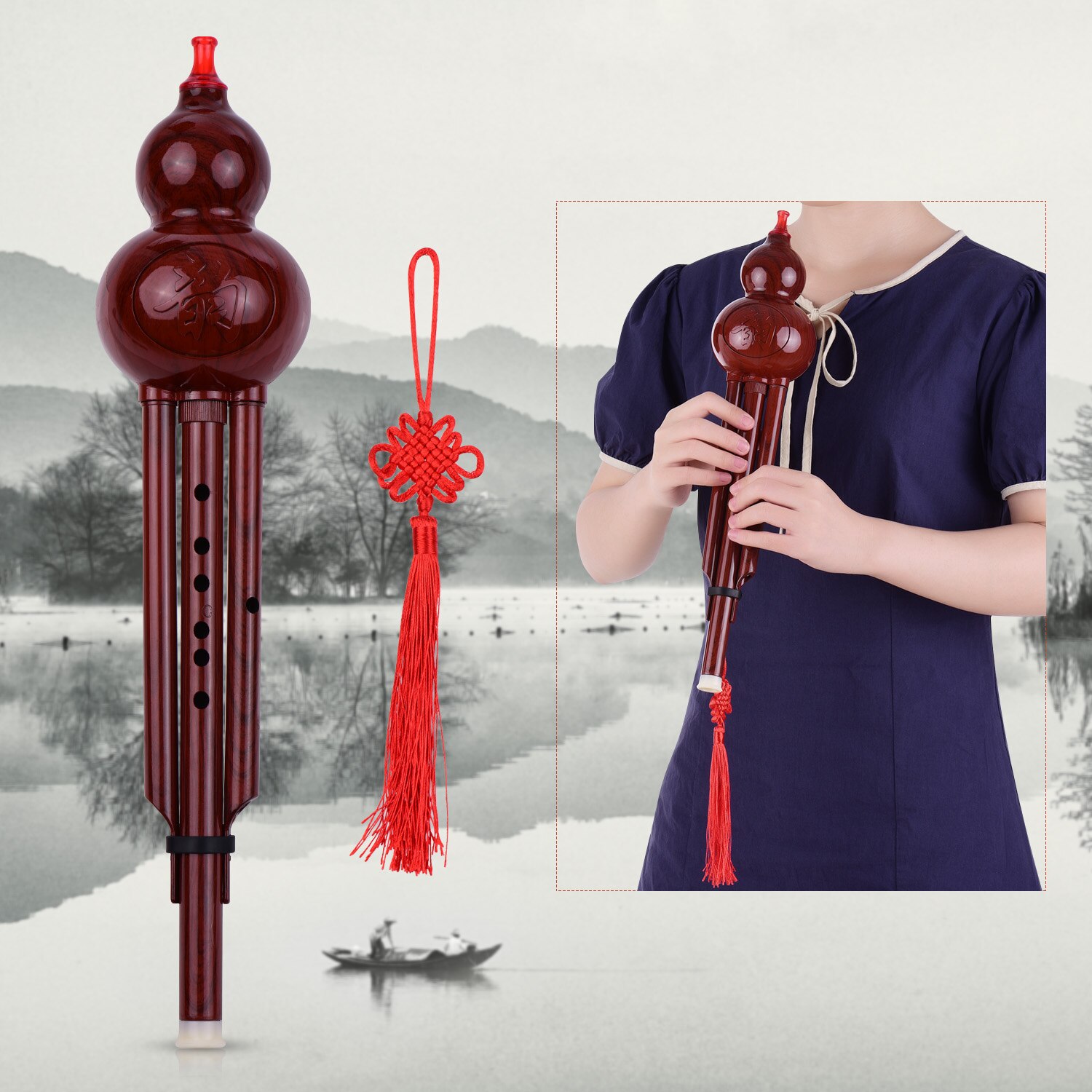 2 -tons c-nyckel hulusi kalebass cucurbit flöjt hartspipor traditionellt kinesiskt instrument med kinesisk knut bärväska för nybörjare