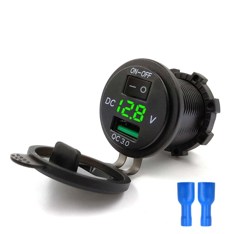 Ootdty rask lade 3.0 usb billader stikkontakt ledet voltmeter bryter til bil marine atv: Grønn