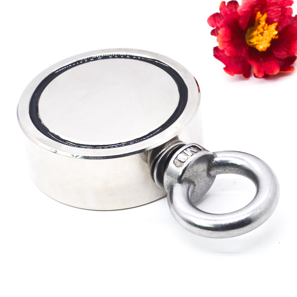 Double Side Magnet Fishing,Combined 300Kg Pulling Force,D60mm Diameter,Super Strong Round Neodymium Fishing Magnet Wit