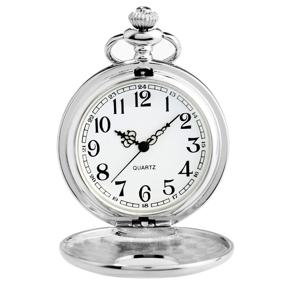 Smooth Silver Roman Numerals Half Hunter Quartz Pocket Watch Digital Analog Display Round Dial Antique Fob Clock Unisex