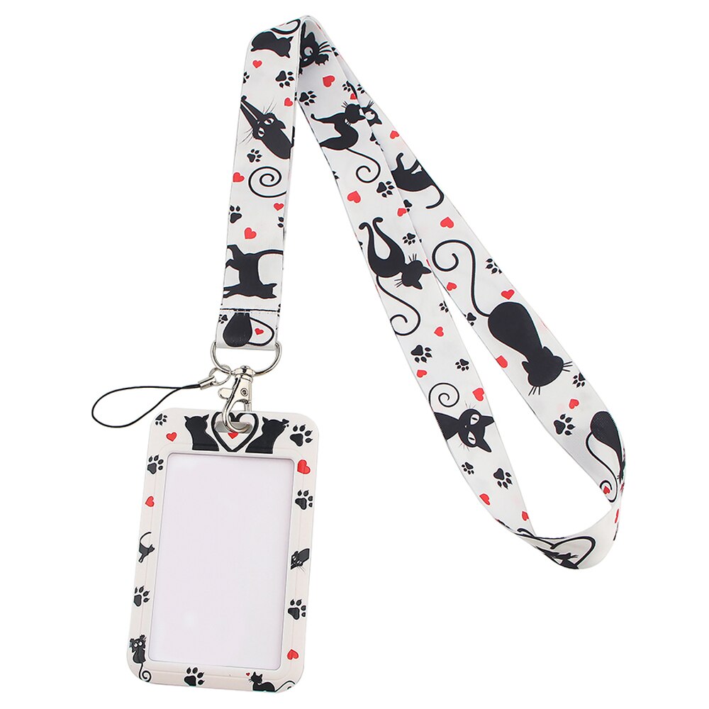 Credential Houder Zwarte Kat Print Sleutelhanger Lint Lanyards Voor Sleutels Id-kaart Telefoon Riemen Rope Lariat Studenten Badge Houder