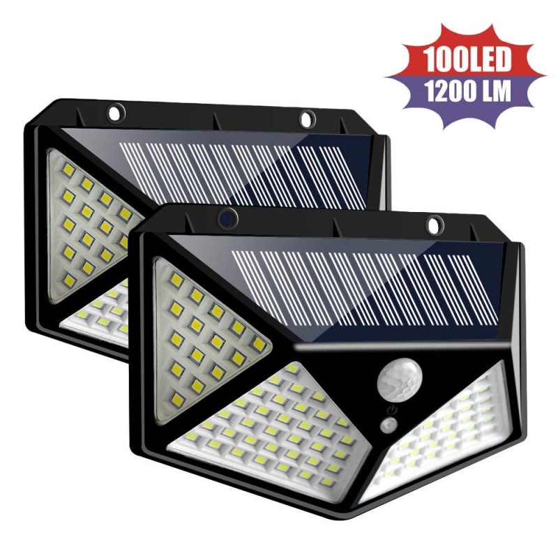 100 led solenergilampa utomhus led solcellslampa rörelsesensor solcellslampor solljus utomhus solenergi trädgårdslampa bakgårdslampa: 2 st