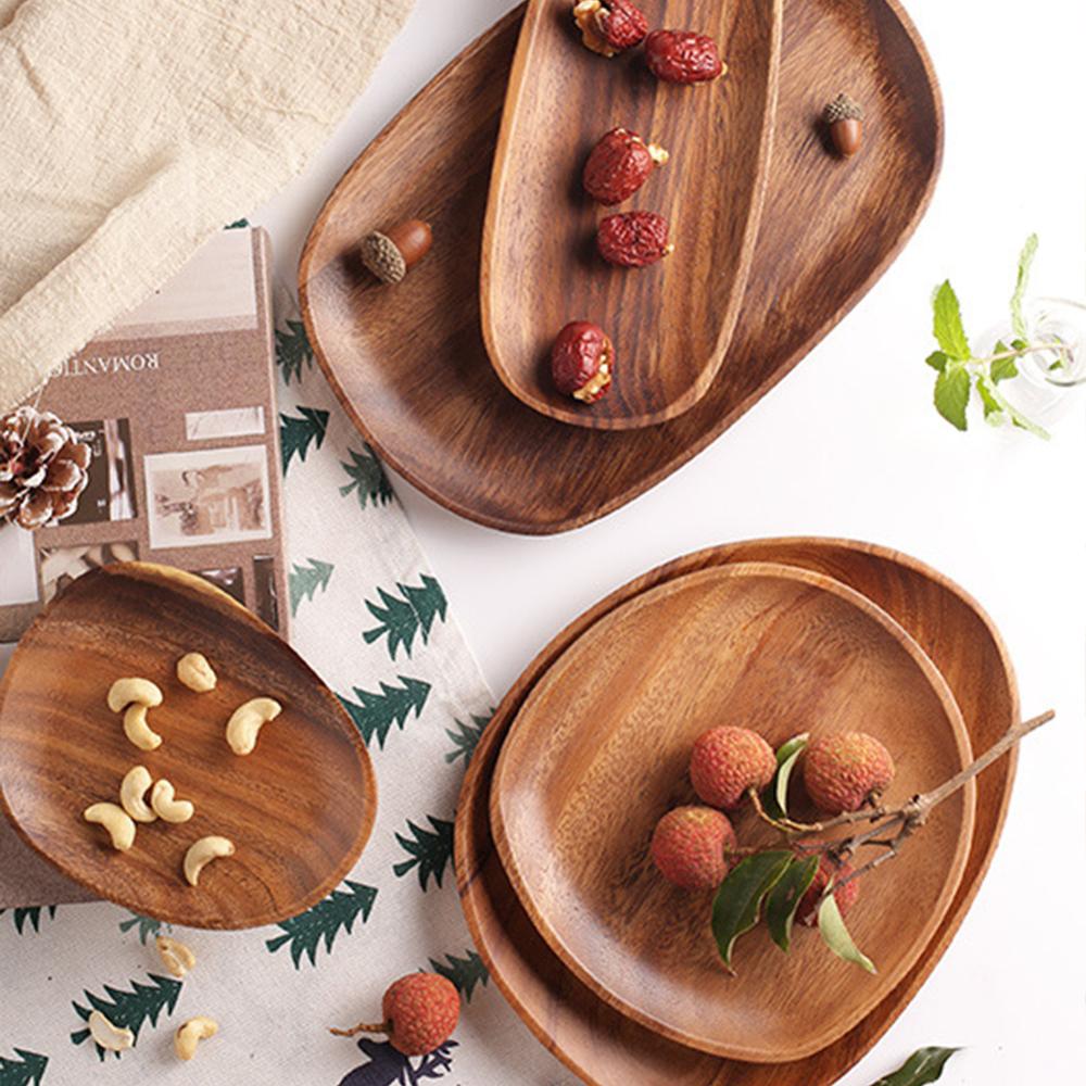 Irregular Wood Oval Solid Wood Tray Fruit Tray Tea Tray Dessert Tray