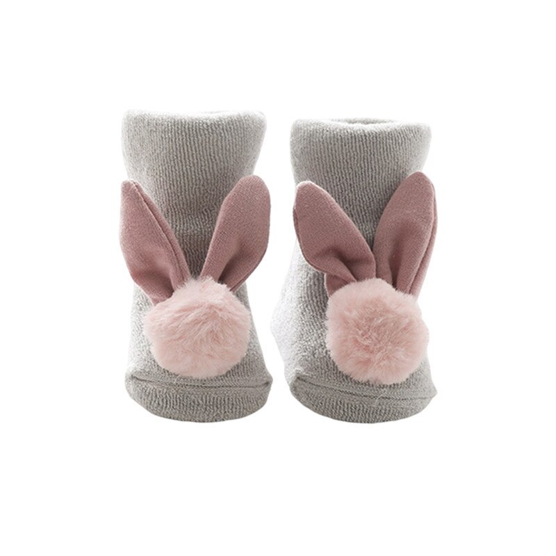 New Baby Warm Socks Toddler Indoor Winter Sock Shoes neonato in cotone spesso ragazza Infant Lovely Animal Rabbit Socken Kids Socking: Gray / M(6-18M)