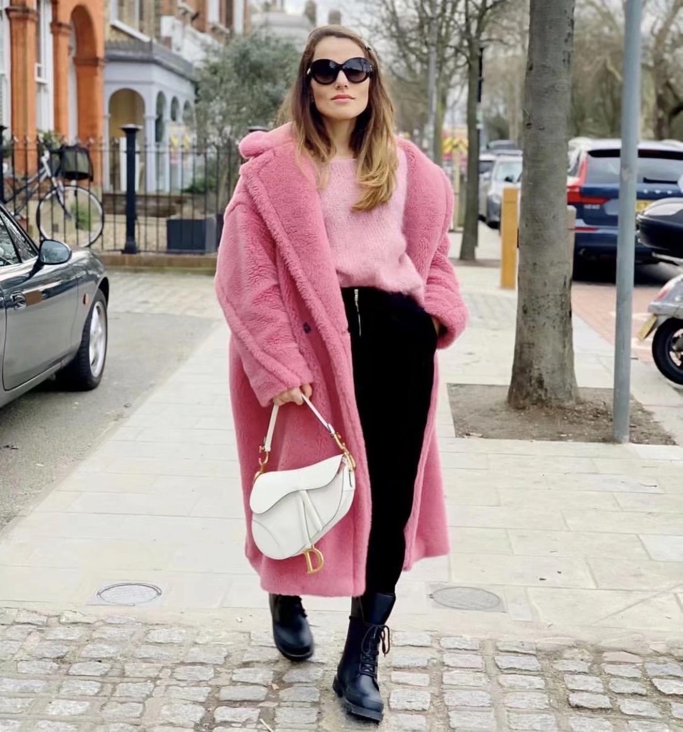 Abrigo largo de piel sintética con cuello con muescas para mujer, Chaqueta larga mullida de borreguito, ropa para mantener el calor, color púrpura, para invierno