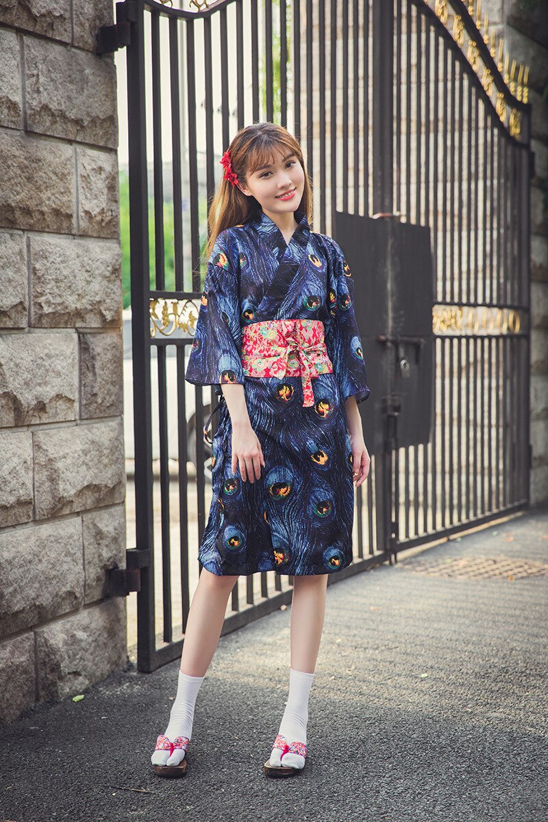 Cosplay anime kleding kimono feather print pyjama Japanse stijl huis kleding leuke temperament comfortabel ademend