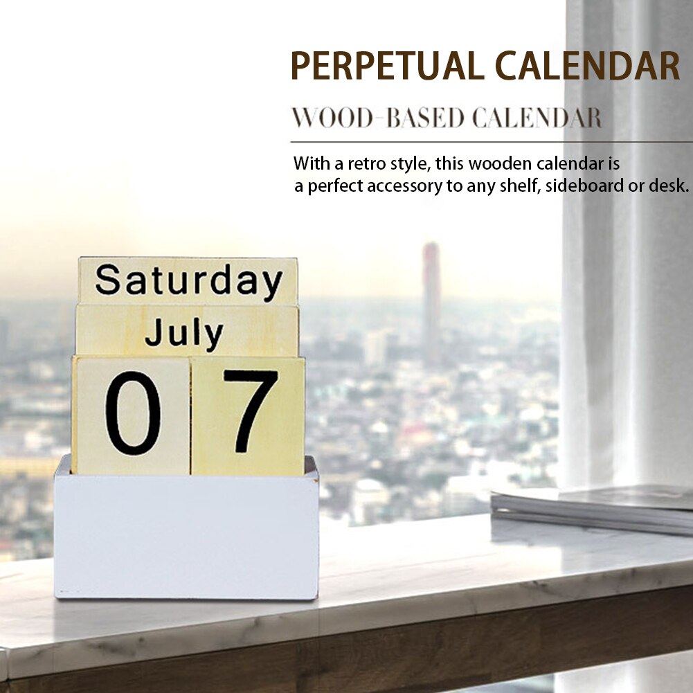Perpetual Calendar Desk Top Month Wood Block Living Room Week Home Date Display Office Bar Counter Decoration Photography Props