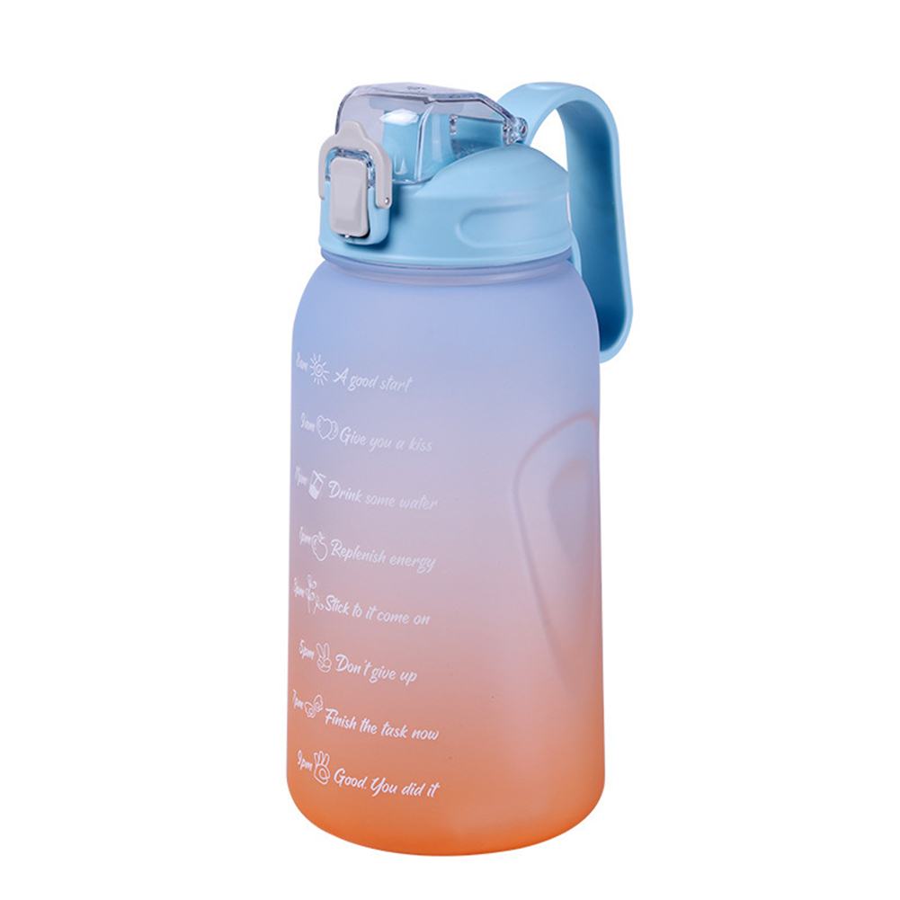 2L Water Fles Stro Cup Tijd Marker Outdoor Sport Drinken Fitness Waterfles Outdoor Sport Student Paar Cup Water Bottl: Blue push type